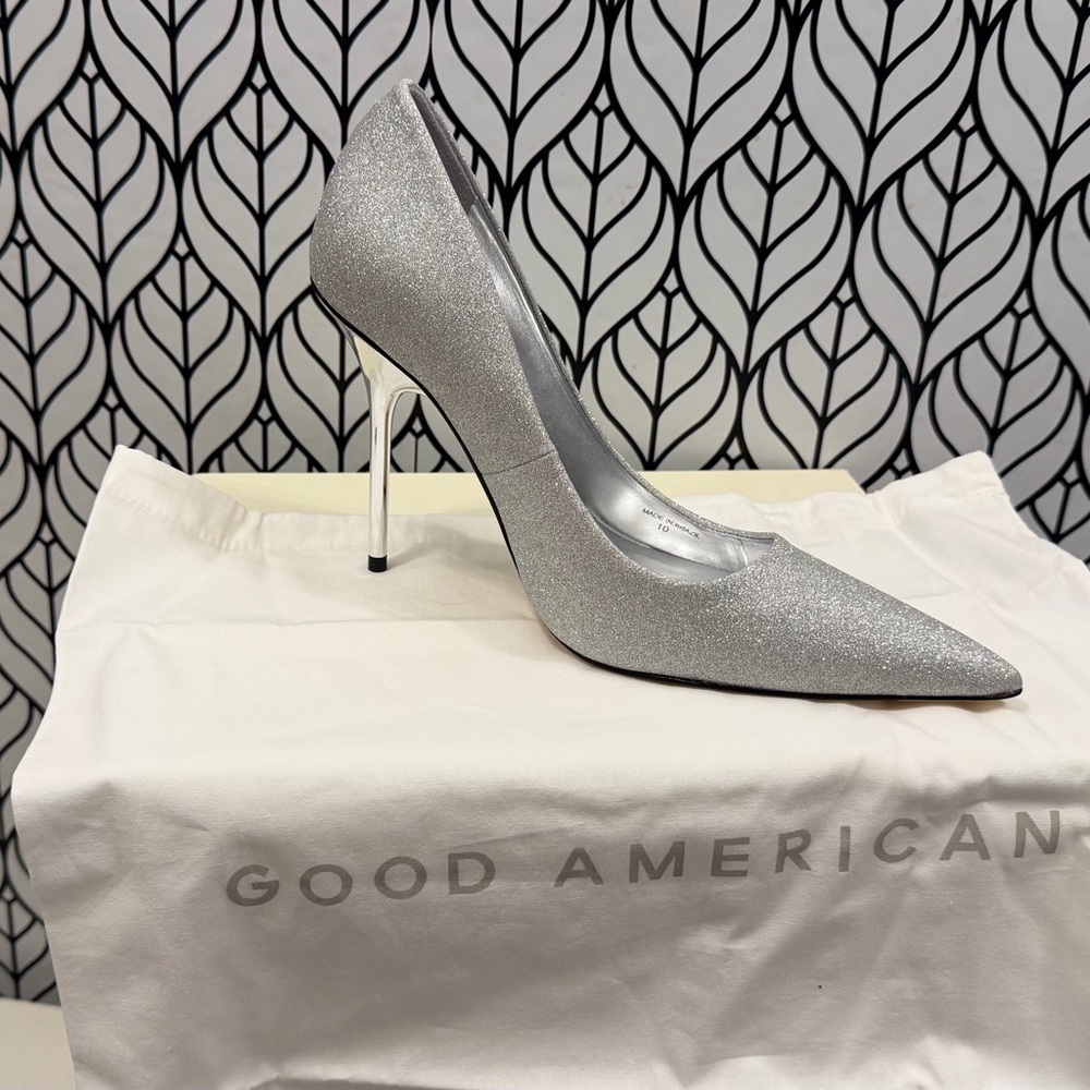 Good American Sparkling Silver Heels